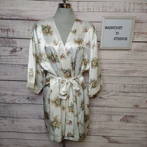 Vintage Satin Floral and Lace Robe Size M